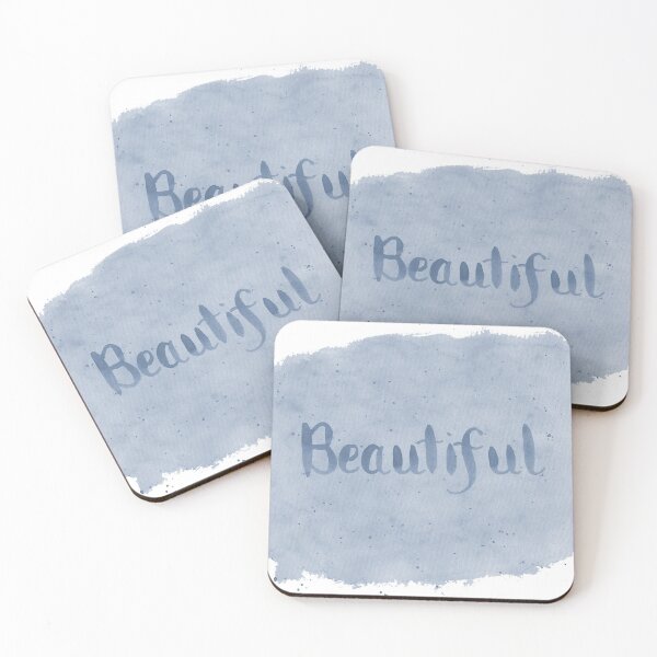 Item preview, Beautiful - written in Blue Watercolor Brush Lettering on White designed and sold by Karen McFarland.