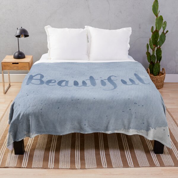 Item preview, Beautiful - written in Blue Watercolor Brush Lettering on White designed and sold by Karen McFarland.