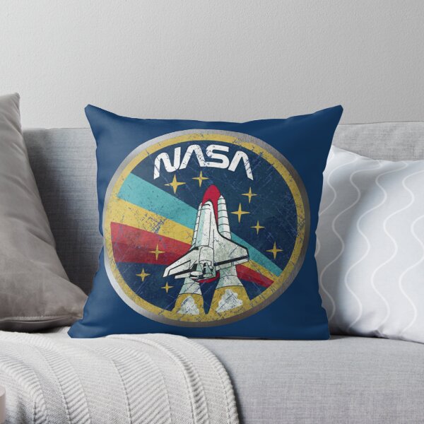 NASA Retro Vintage Logo with Metal Border Throw Pillow
