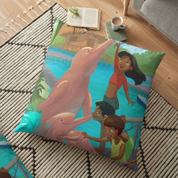 Playful Pink dolphins Floor Pillow
