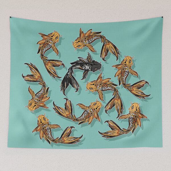 Item preview, 9 Koi Fish - 8 brightly colored koi and 1 black koi fish designed and sold by ValentinaHramov.