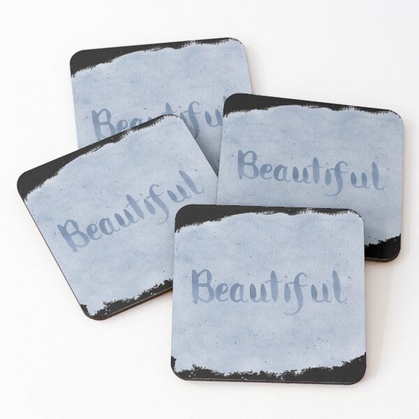 Item preview, Beautiful - written in Blue Watercolor Brush Lettering on Black designed and sold by Karen McFarland.