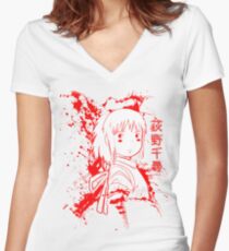 Spirited Ink Scroll Chihiro Women's Fitted V-Neck T-Shirt
