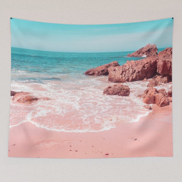 Aperçu de l'œuvre Transcending Reality - Beachscape Wave Swash en rose corail et turquoise créée et vendue par Georgia Mizuleva.