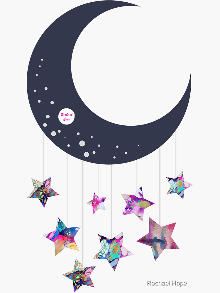 abstract moon and stars sticker by rachaelhope90
