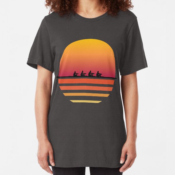 Rowing Team Sunset Lake Art | Cute Crew Sport Art Gift Slim Fit T-Shirt