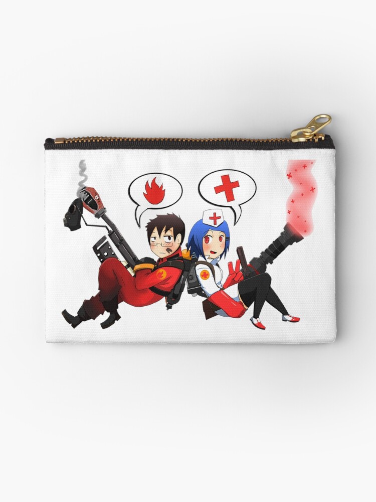 Team Fortress 2 Pyro And Medic Animified Cartoon Zipper Pouch By Tymersdesigns Redbubble