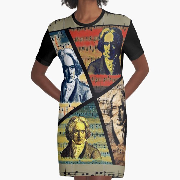 Ludwig Van Beethoven Painting Collage Graphic T-Shirt Dress