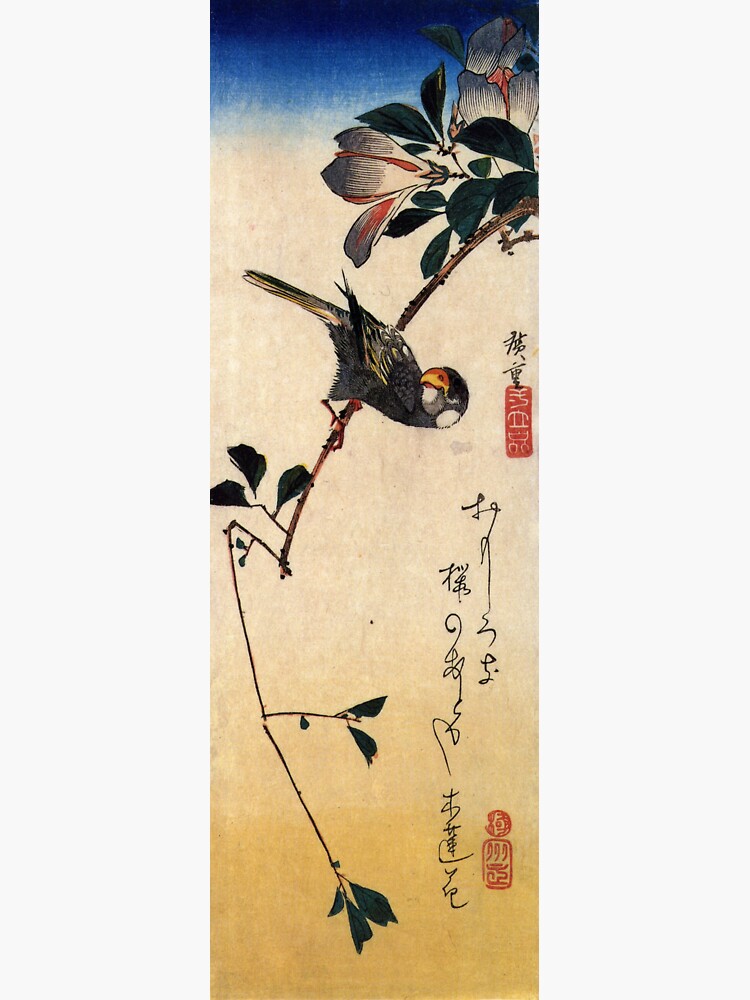 Thumbnail 3 of 3, Sticker, Java Sparrow And Magnolia by Utagawa Hiroshige (Reproduction) designed and sold by RozAbellera.