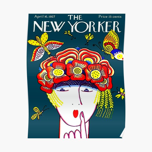 NEW YORKER : Vintage 1927 Flower Hat with Butterfies Print Poster