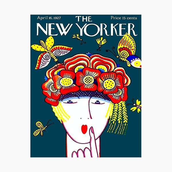 NEW YORKER : Vintage 1927 Flower Hat with Butterfies Print Photographic Print