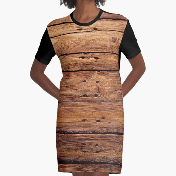 wood, hardwood, dark, log, carpentry, rough, pine, old, desk, horizontal, plank, flooring, wood paneling Graphic T-Shirt Dress