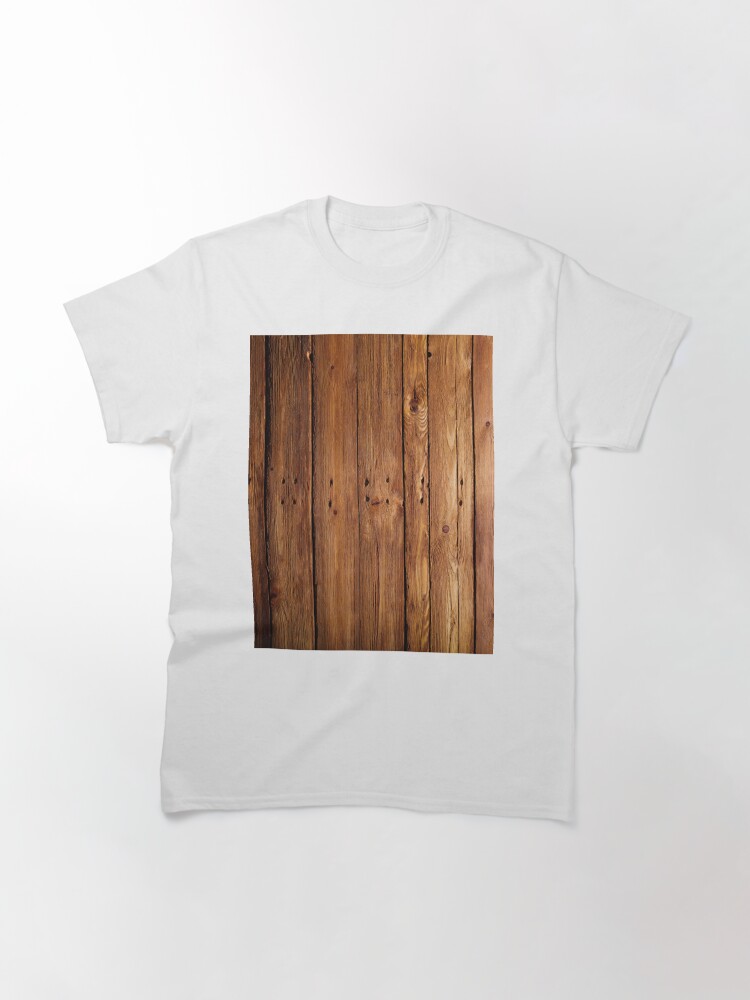 Alternate view of #wood, #hardwood, #dark, #log, carpentry, rough, pine, old, desk, horizontal, plank, flooring, wood paneling, backgrounds Classic T-Shirt