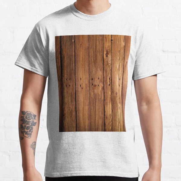 Clothing, #wood, #hardwood, #dark, #log, carpentry, rough, pine, old, desk, horizontal, plank, flooring, wood paneling, backgrounds Classic T-Shirt