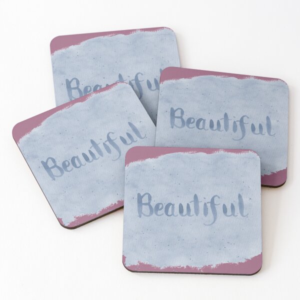 Item preview, Beautiful - written in Blue Watercolor Brush Lettering on Pink designed and sold by Karen McFarland.