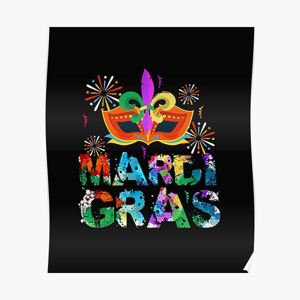 Mardi Gras Mask Fireworks Mascarade Cute Poster
