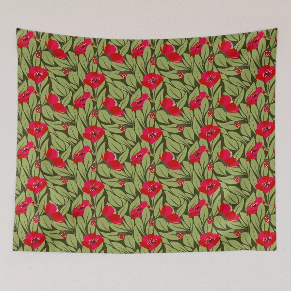 Item preview, Red flowers on green leaves  designed and sold by arcosprints.