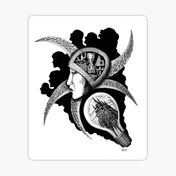 Dreaming surreal pen ink black and white drawing Sticker