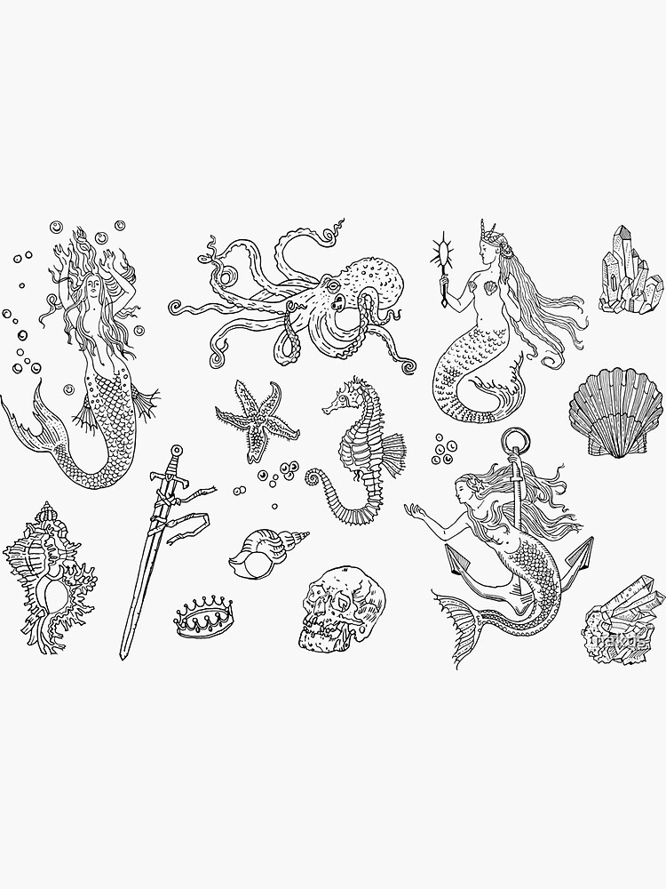 Vintage mermaid seamless pattern. by naktis
