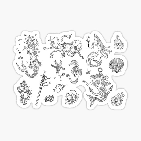 Vintage mermaid seamless pattern. Sticker