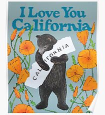 Póster Abrazo de oso de California con amapolas