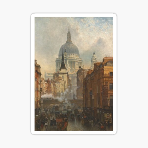 London skyline, view of St Paul's Cathedral and Fleet Street, antique illustration from Victorian era Sticker