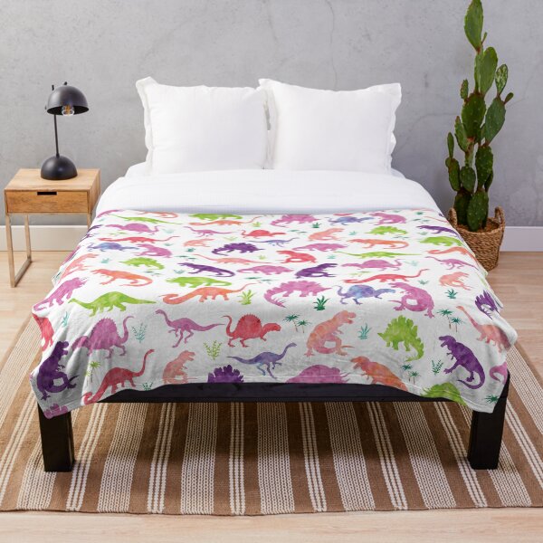 Watercolor Dinosaur Silhouettes Girly Throw Blanket
