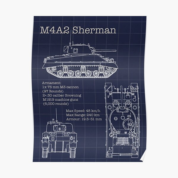 M4A2 Sherman Tank Blueprint Poster
