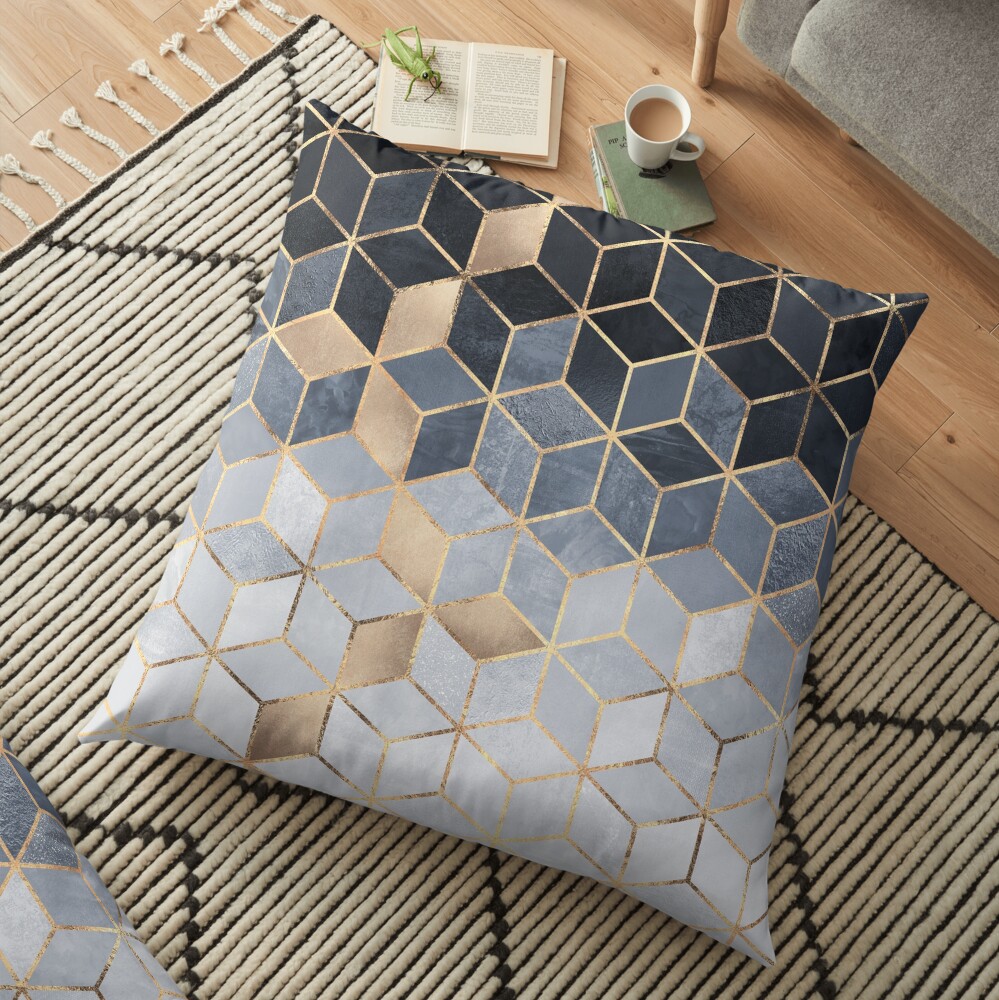 Soft Blue Gradient Cubes Floor Pillow
