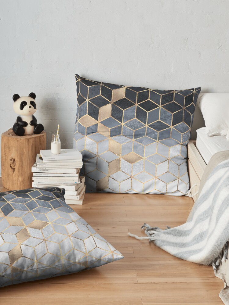 Alternate view of Soft Blue Gradient Cubes Floor Pillow