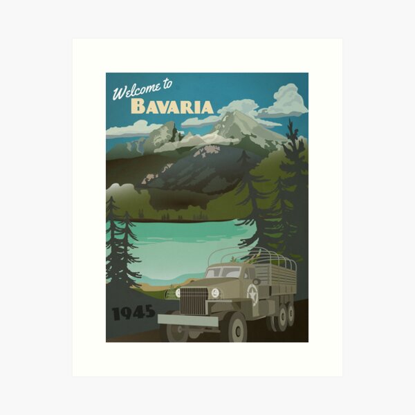 Vista previa del artículo con la obra «Bavaria 1945 "Cartel de viajes de ocupación"», diseñado y vendido por The War Effort.