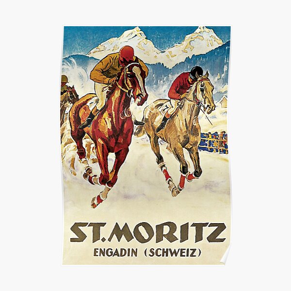 Vintage horse racing in the snow sport ad Poster