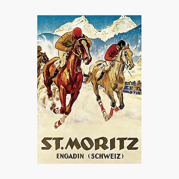 Aperçu de l'œuvre Courses de chevaux vintage dans la publicité de sports de neige créée et vendue par Glimmersmith.