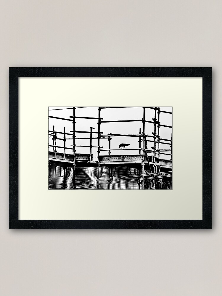 Alternate view of Silhouette scaffolding with a crow Framed Art Print