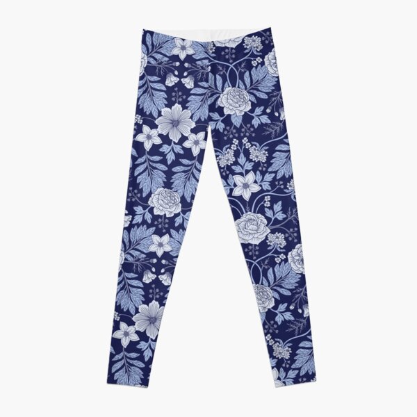 Blue and White Floral Leggings for Sale by somecallmebeth