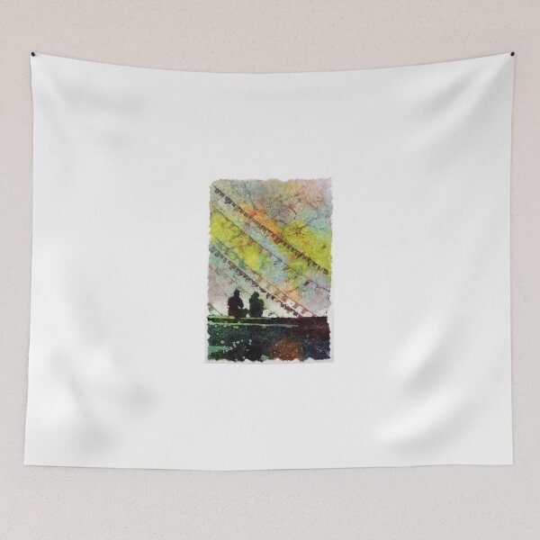 Item preview, Watercolor batik painting of silhouette of people sitting in front of prayer flags at the Buddhist Stupa of Boudhanath in the Kathmandu Valley- Nepal designed and sold by rfoxphoto.