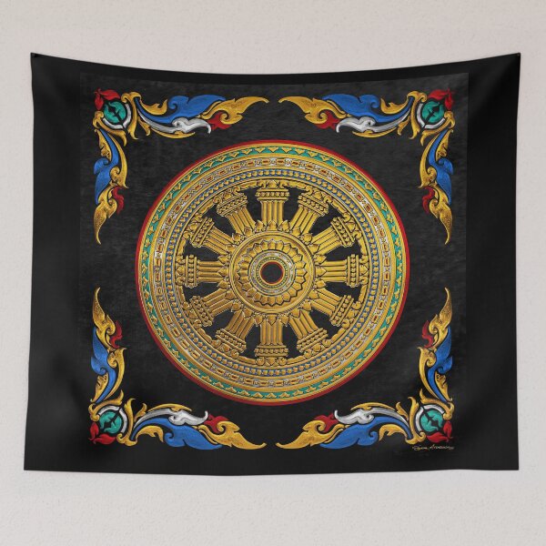 Item preview, Ancient 12-Spoked Gold Dharmachakra - The Wheel of Dharma designed and sold by Serge Averbukh Art Studio.