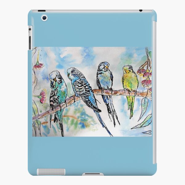 Colourful Budgies Budgerigars Sitting on A Branch Watercolor Painting iPad Snap Case