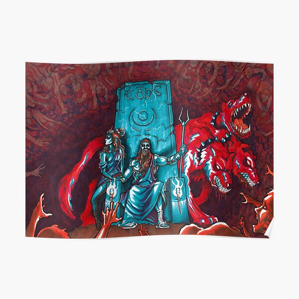 Oversaturated Underworld - Hades, Persephone and Cerberus Poster