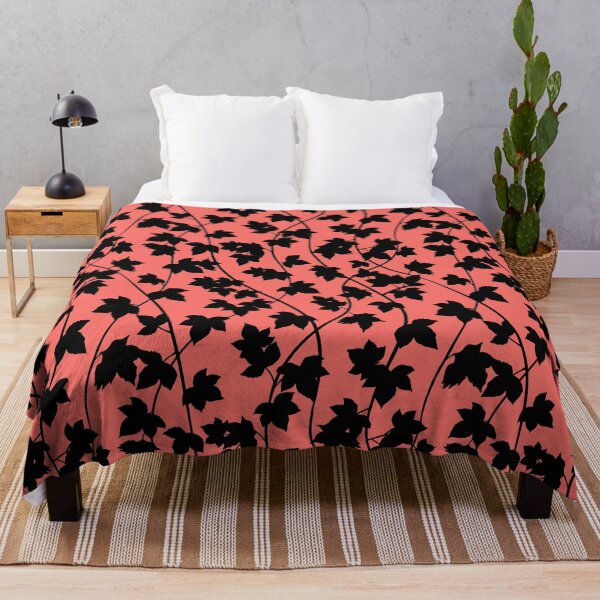 Item preview, Black and coral leaf vines pattern designed and sold by patternsbymira.