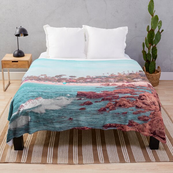 Item preview, Transcending Reality - Corona Del Mar State Beach in Coral Pink and Turquoise designed and sold by Georgia Mizuleva.