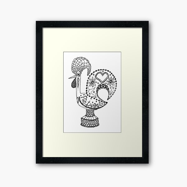 Portuguese Rooster Sketch BW Framed Art Print
