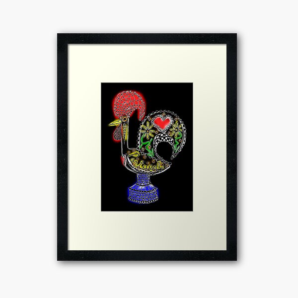 Portuguese Rooster Sketch Colored Framed Art Print
