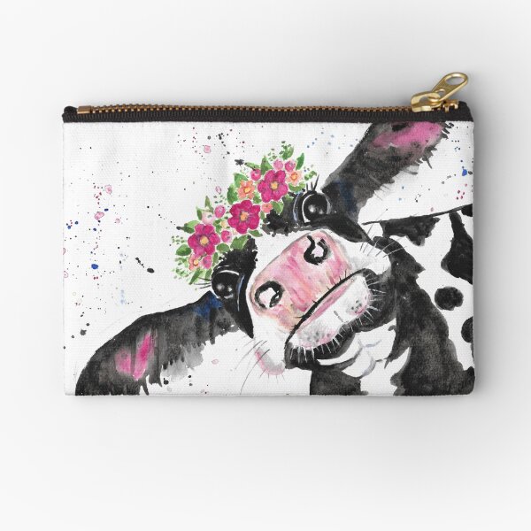 Not Today Heifer, Cow with Flowers Zipper Pouch