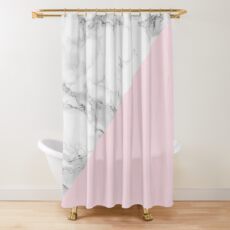Marble + Pink Pastel Color. Classic Geometry. Shower Curtain