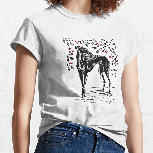 Beneath the Cherry Tree, Greyhound Linocut  Classic T-Shirt
