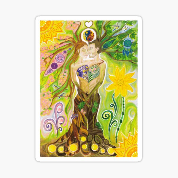 Trees of Life in Love Twin Flames Yin Yang Colored Pencils Sticker