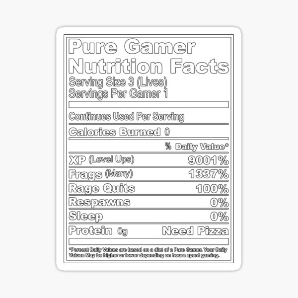 Pure Gamer Nutrition Facts Sticker by mullelito