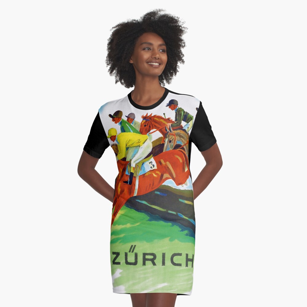 Vintage Swiss horse racing sport advert Switzerland Graphic T-Shirt Dress