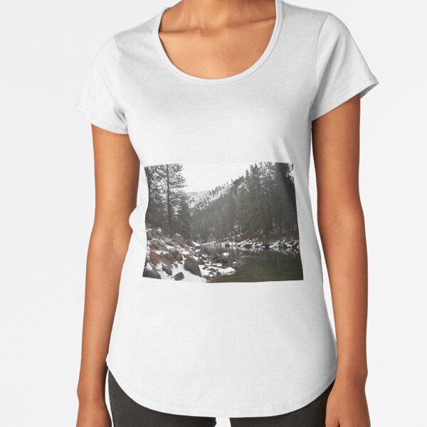 River in a Snowy Mountain Premium Scoop T-Shirt